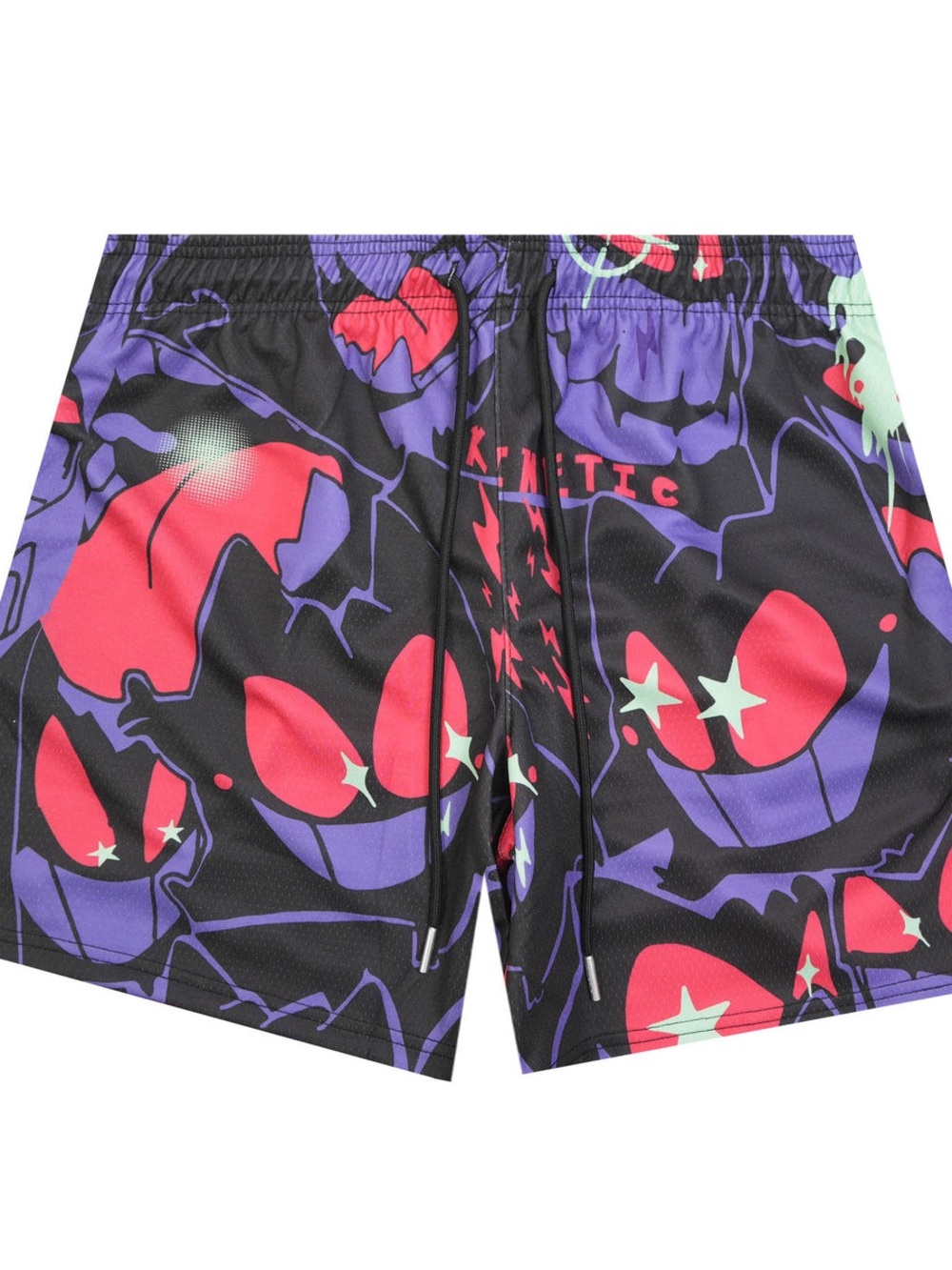 Athletic Graphic Swim Shorts — Black with Purple & Red
